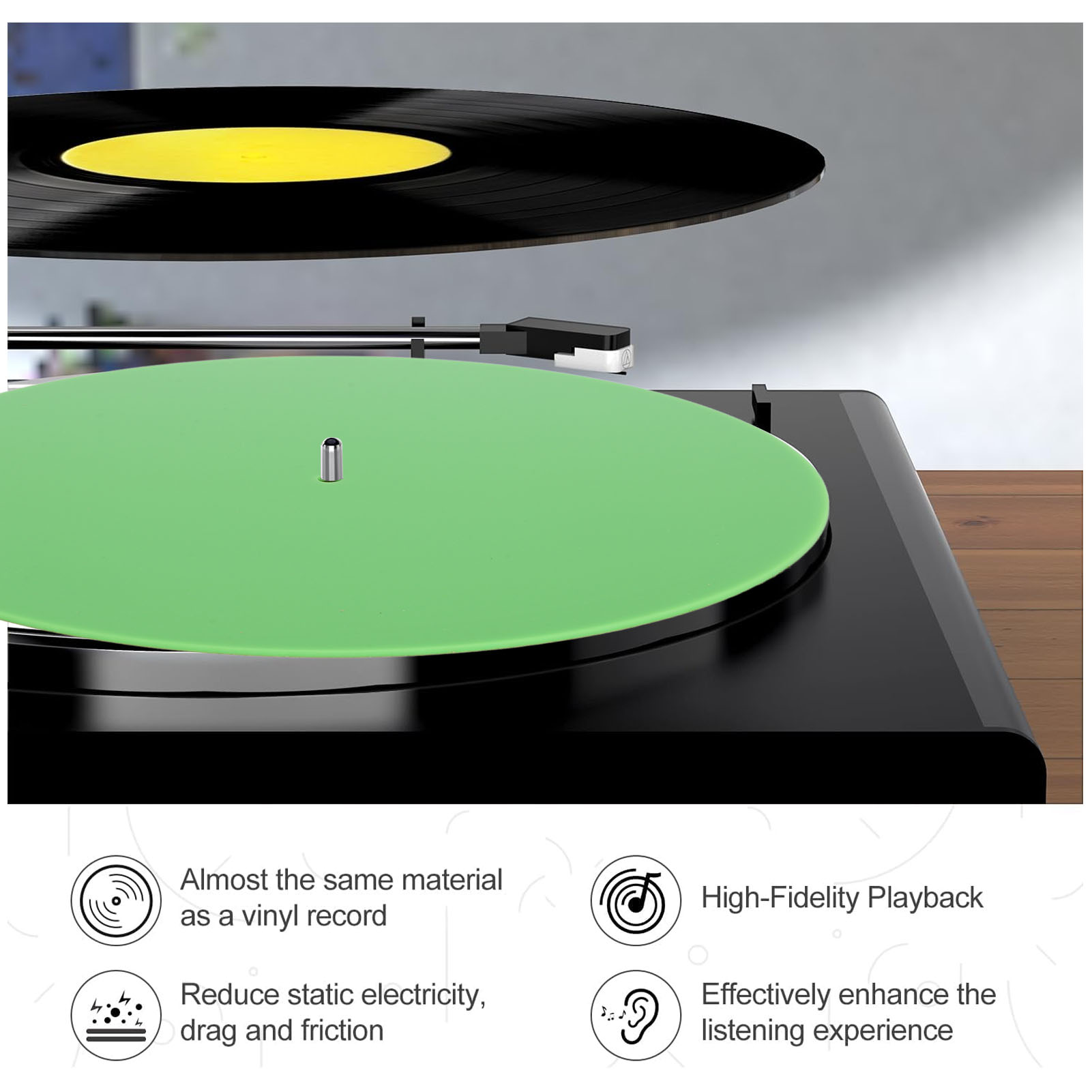 Vinyl Record Cleaner - Tappetino antiscivolo per giradischi in acrilico,